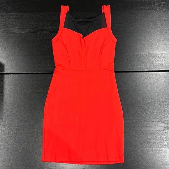 Bebe Red Bodycon Mini Dress with Mesh Inserts - XS - Picture 2 of 12